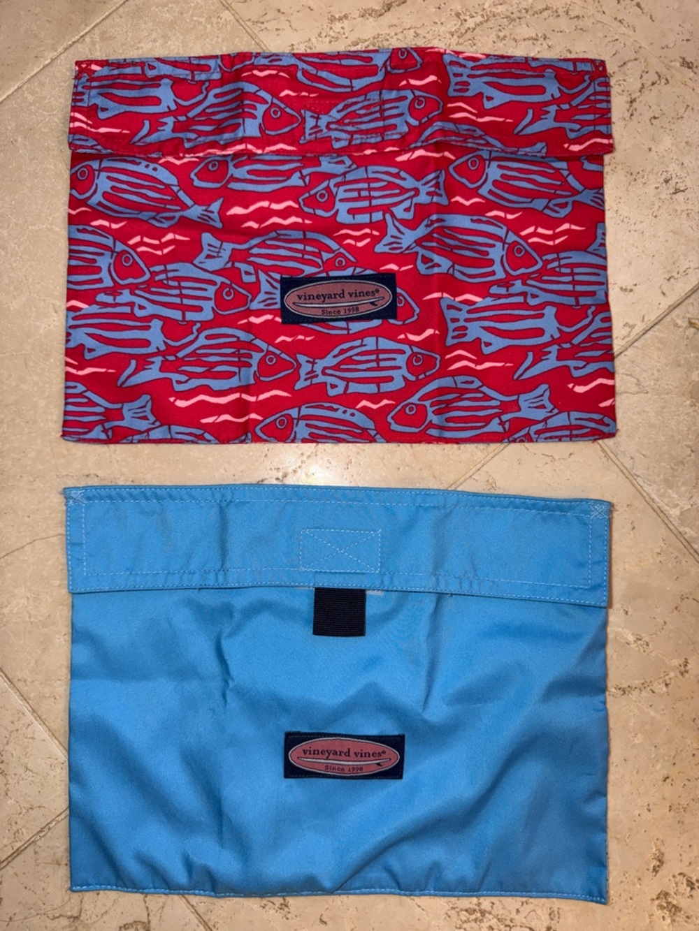 Vineyard Vines Swim Trunks Bag Pouch Blue Red Fish NWOT - Set of 2